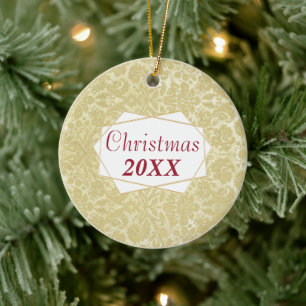 Cerâmica Ornamento de Damasco de Foto da Família de Natal