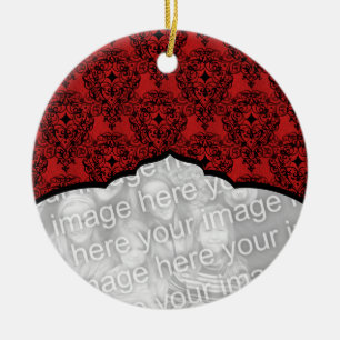 Cerâmica Ornamento de Damasco de Natal Elegante, Vermelho