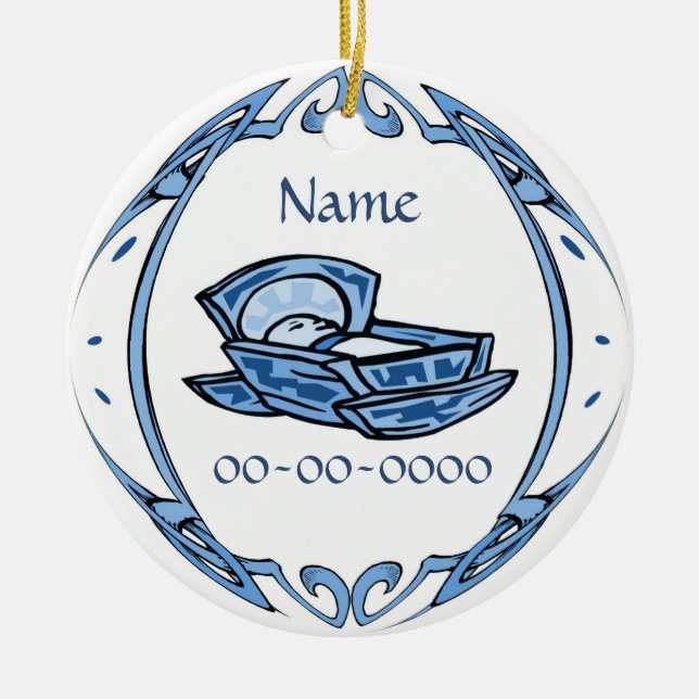 Cerâmica Ornamento de Data de Nascimento, Adicionar Texto (Frente)