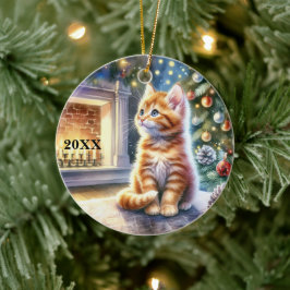 Cerâmica Ornamento de Data de Personalização do Kitten Amar