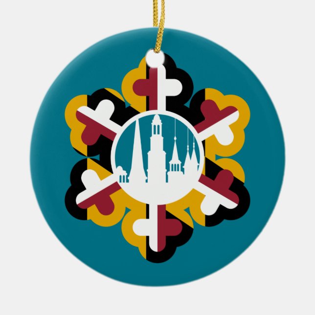 Cerâmica Ornamento de Espires Clustered Flag de Snowflake M (Frente)