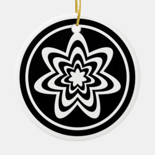 Cerâmica Ornamento de explosão floral, preto e branco