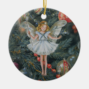 Cerâmica Ornamento de fadas de árvores de Natal, Personaliz