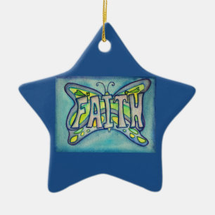 Cerâmica Ornamento de Faith Butterfly Word Art Gift Holiday