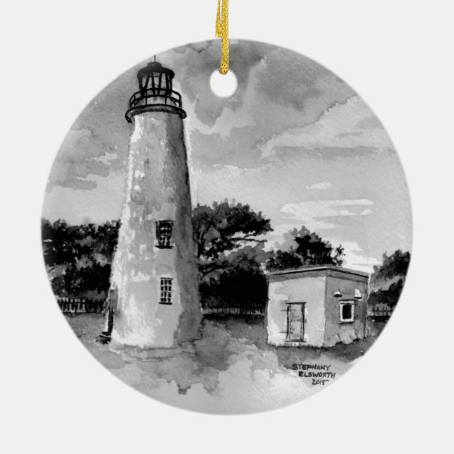 Cerâmica Ornamento de Farol da Ilha de Ocracoke (Traseira)