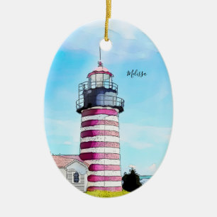 Cerâmica Ornamento de Farol de West Quoddy Maine