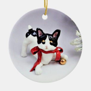 Cerâmica Ornamento de Feriado Branco Negro Bobtail Japonês