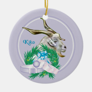 Cerâmica Ornamento de Feriado de Wreath Kiko Goat
