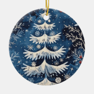 Cerâmica Ornamento de Férias de Árvore de Natal Branco Azul