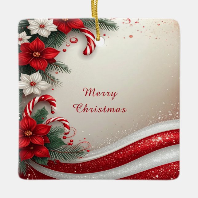 Cerâmica Ornamento de Férias de Canes Florais de Natal (Frente)