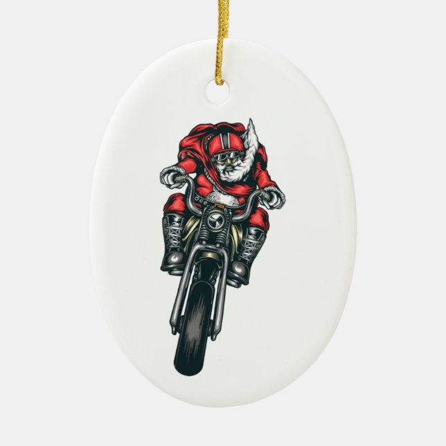 Cerâmica Ornamento de Férias de Motocicleta em Santa Claus (Frente)