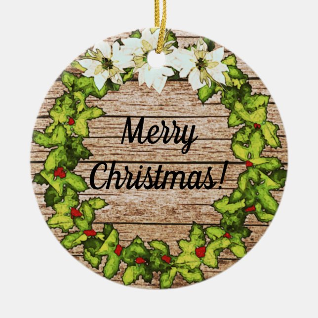 Cerâmica Ornamento de Férias Rustic Barn Wreath (Frente)