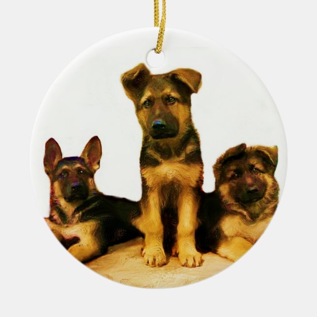 Cerâmica ornamento de filhotes de german shepherd (Frente)