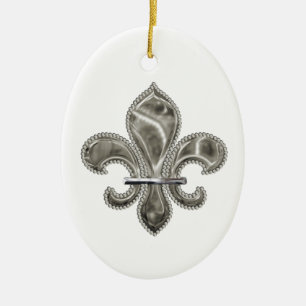 Cerâmica Ornamento de Fleur de Lys de Prata Personalizável