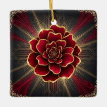 Ornamento de Flor Art Déco Vermelho Intenso com Ac