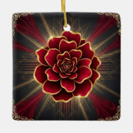 Cerâmica Ornamento de Flor Art Déco Vermelho Intenso com Ac