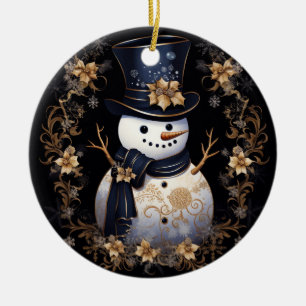 Cerâmica Ornamento de Flores Douradas Snowman