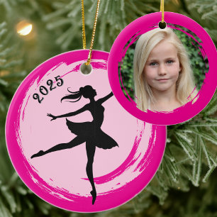 Cerâmica Ornamento de Foto de Bailarina com Pincelada Rosa