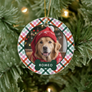 Cerâmica Ornamento de Foto de Cachorro com Xadrez de Natal
