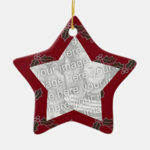 Cerâmica Ornamento de Foto de Natal Red Felt Holly