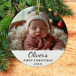 Cerâmica Ornamento de Foto do Primeiro Natal Personalizado