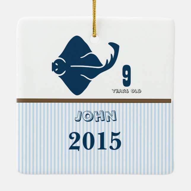 Cerâmica Ornamento de Fotografias de Stripes de Ray Azul e  (Verso)