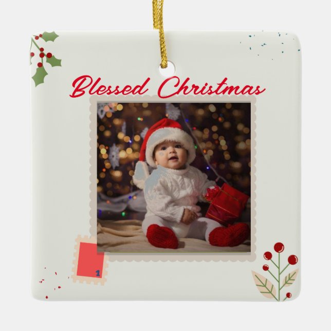 Cerâmica Ornamento de Fotografias Personalizadas de Natal (Frente)