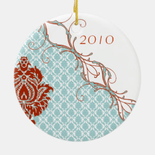 Cerâmica Ornamento de Fotos da Família Damask Christmas
