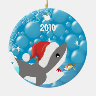 Cerâmica Ornamento de Fotos da Família Shark Christmas