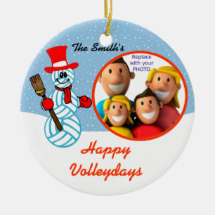 Cerâmica Ornamento de Fotos da Família Voleibol Snowman