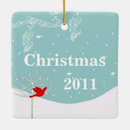 Cerâmica Ornamento de Fotos de Casais de Natal de Red Bird