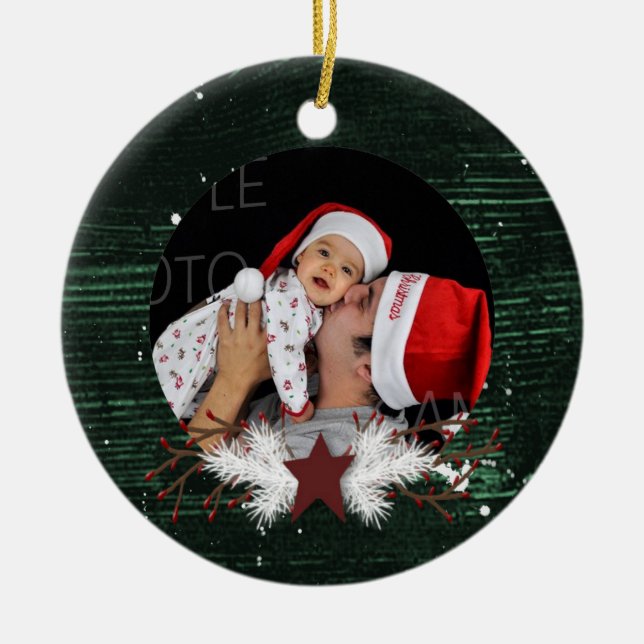 Cerâmica Ornamento de Fotos de Feriado Primitivo (Frente)