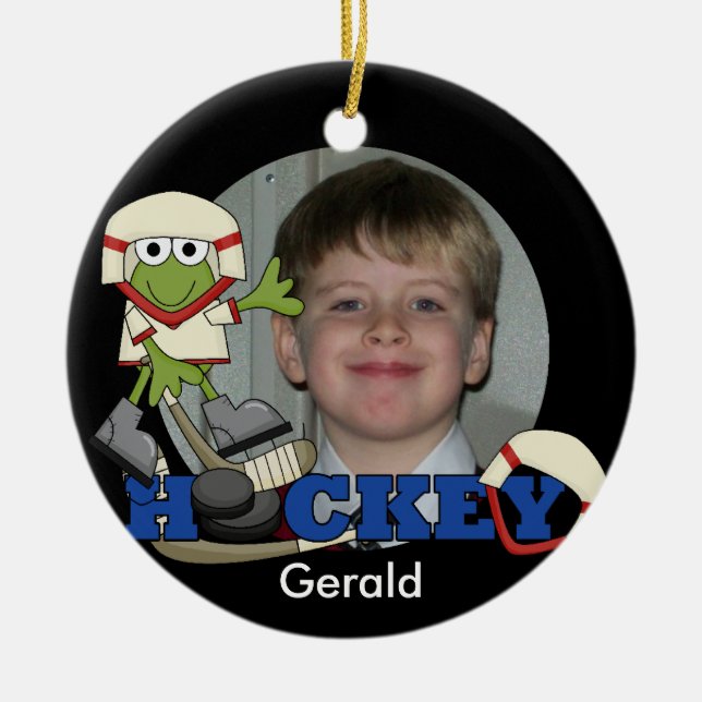 Cerâmica Ornamento de Fotos de Hockey com sapo (Frente)