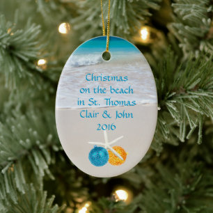 Cerâmica Ornamento de Fotos de Natal em Praia Tropical