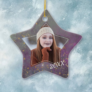 Cerâmica Ornamento de Fotos do Formando Violet Star Galaxy