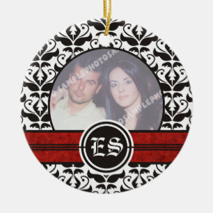 Cerâmica Ornamento de fotos em casamento tema damasco preto
