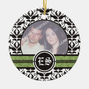 Cerâmica Ornamento de fotos em casamento tema damasco preto