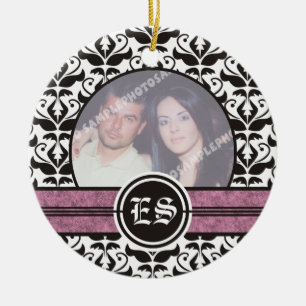 Cerâmica Ornamento de fotos em casamento tema damasco preto