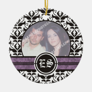 Cerâmica Ornamento de fotos em casamento tema damasco preto