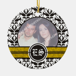Cerâmica Ornamento de fotos em casamento tema damasco preto
