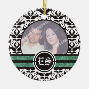 Cerâmica Ornamento de fotos em casamento tema damasco preto