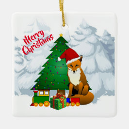 Cerâmica Ornamento de Fox Feliz Natal