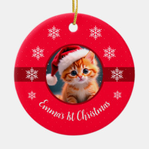 Cerâmica Ornamento de Gato de Gatinho Feliz de Natal para r