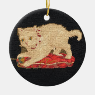 Cerâmica Ornamento de Gato de Kitty Needlepoint