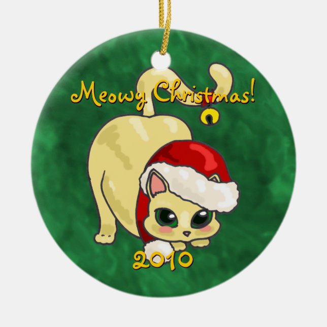 Cerâmica Ornamento de Gato de Natal (Frente)