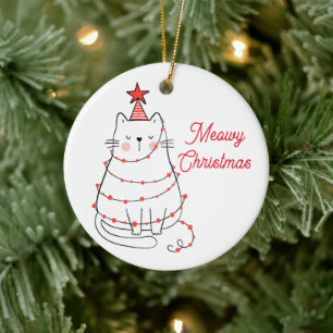 Cerâmica Ornamento de Gato de Natal Divertido