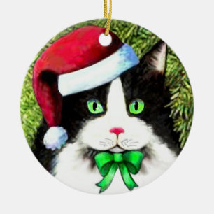 Cerâmica Ornamento de Gato de Natal do Papai Noel