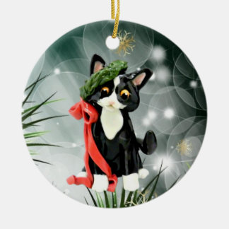 Cerâmica Ornamento de Gato de Tuxedo Preto e Branco