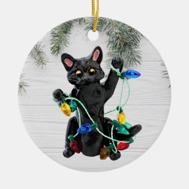 Cerâmica Ornamento de Gato Negro (Frente)