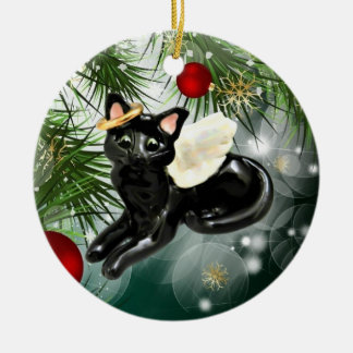 Cerâmica Ornamento de Gato Preto Anjo